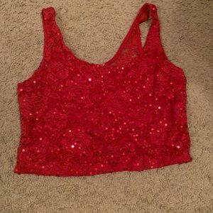 Cropped Holiday Red Sparkling Top